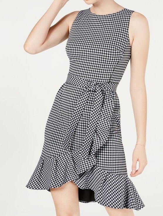 Calvin Klein Dresses & Skirts - Calvin Klein Black and White Belted Gingham Ruffle Hem Midi Dress..Size:12